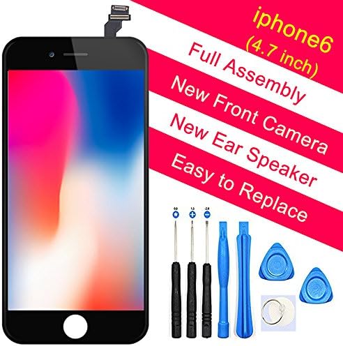 mille iPhone 6 Screen Replacement Black 4.7" LCD Display Touch Digitizer Frame Assembly Full Repair Kit, Earpiece Speaker, Front Camera, Repair Tools (iphone 6 Black)