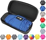 Travel Umbrella with Waterproof Case - Small, Compact Umbrella for Backpacks, Purses, Briefcases or Cars - Versatile, Unisex Design - Made with Water-Resistant Pongee Fabric - Premium Quality - Blue