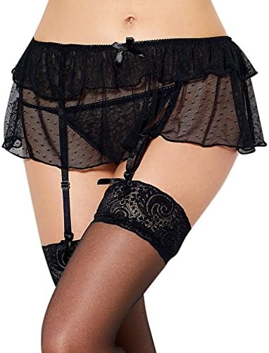 Women Lenceria Sexy Garter Belt Mini Skirt Lace Decorated Underwear Black