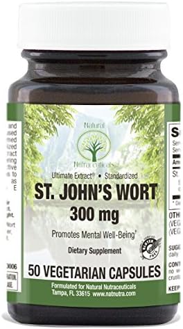 St. John’s Wort by Natural Nutra – 300 mg – 50 Vegan and Vegetarian Capsules – Supports Mental Health &amp; Mood – Reduces Symptoms of Depression and Anxiety