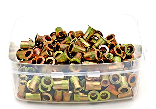 iExcell 100-Pack #10-24UNC Yellow Zinc Plated Carbon Steel Rivet Nut Flat Head Insert Nutsert