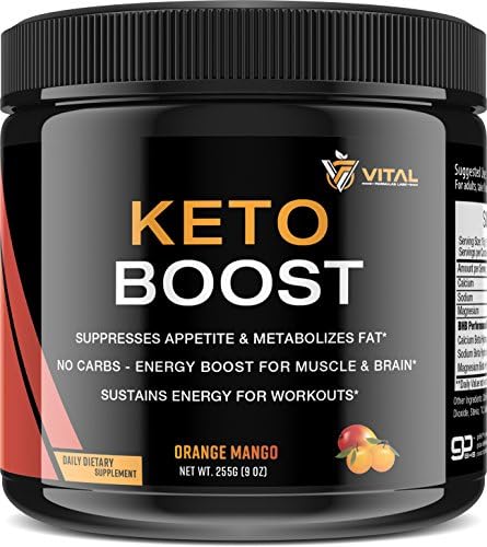 KETO BOOST - Ketone Diet Supplement - Patented BHB Salts Performance Complex (Calcium, Sodium, Magnesium) - Boosts Ketosis, Fat Burn, Energy and Focus – Mango Orange – 9 oz