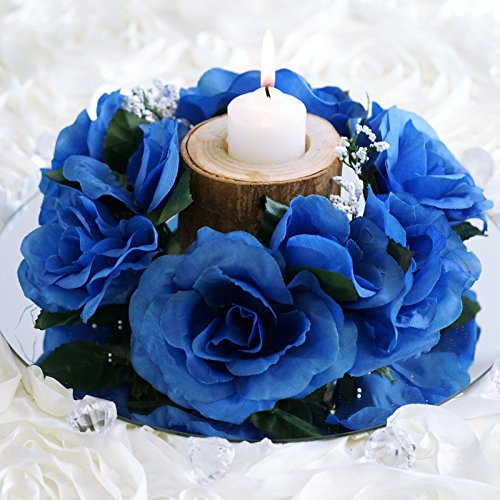 Balsacircle Royal Blue Silk Roses Candle Rings Artificial