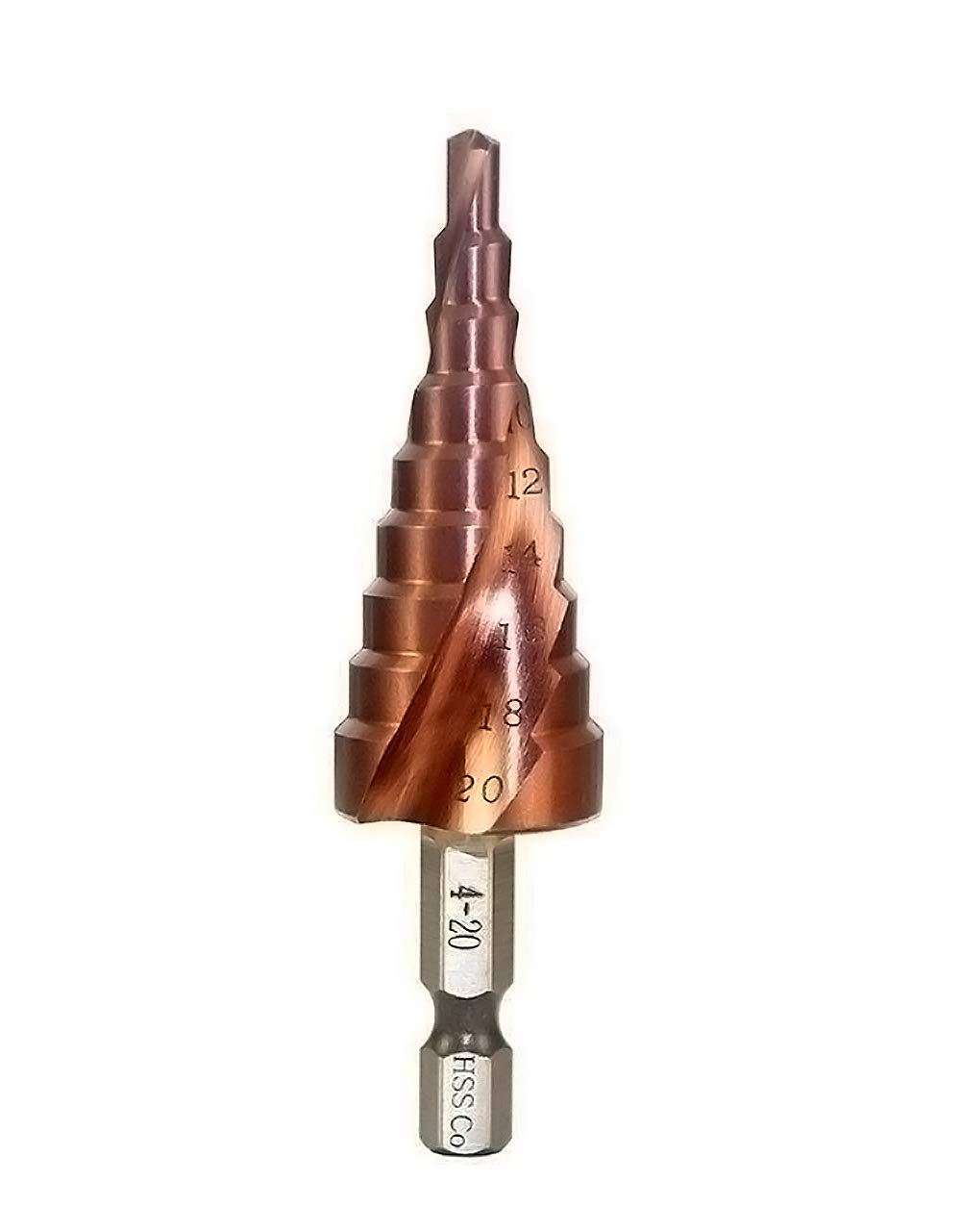 Mengshen Step Drill Bit 4-20mm M35 HSS-Co Spiral Groove Hex Shank, Multi-functional Drilling Tool HSS Cobalt Counterbore Hole Cutter for Wood Stainless Steel Cutting