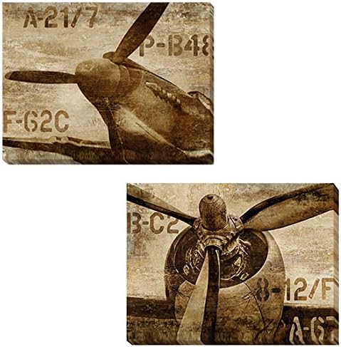 Vintage Airplane &amp; Vintage Propeller by Dylan Matthews 2-pc Premium Gallery-Wrapped Canvas Giclee Art Set (Ready to Hang) (Large)