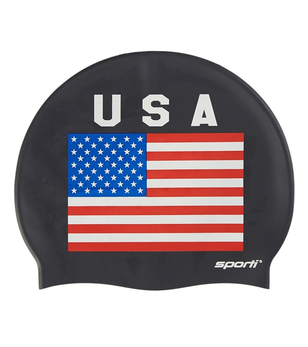 Photo 1 of Sporti USA Silicone Swim Cap - Black.Red - Adult