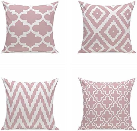 RuiHome Set of 4 Modern Geometric Throw Pillow Covers Golden Decorative Cushion Case for Sofa Couch Bed (18" X 18", Pink)