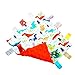 G-Tree Baby Comfort Blanket with Tag, Multi-Coloured Dinosaurs Tag, FOMUNI Taggy Blanket - Red Textured Underside