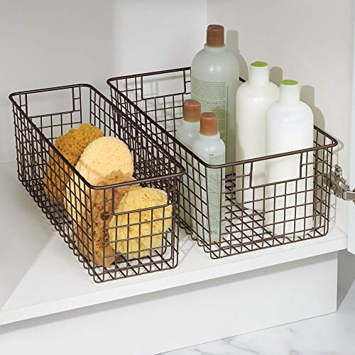 mDesign Metal Wire Bathroom Storage Basket Organizer with Handles for