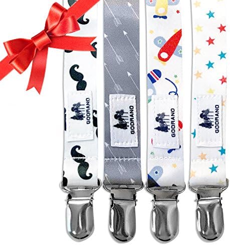 Pacifier Clip by Godrano - 4 Pack - Premium Quality Holder For Babies And Infants - Great Modern Design Gift - Unique Teething Ring Holder For Boys.