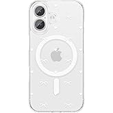 ZTOFERA for iPhone 16 Magnetic Case Clear,Cute Love Heart Ribbon Bow Tie Aesthetic Phone Case,Transparent Trendy Slim Soft Shockproof Protective Phone Cover for Women Girls,White