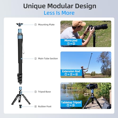 SIRUI Camera Monopod with Stands, 74.8 Inch Aluminium Travel Video Monopod with Removable Base, Maximum Load of 26.4 lbs, 360° Panoramic, for Canon Nikon Sony (AM-404FL)