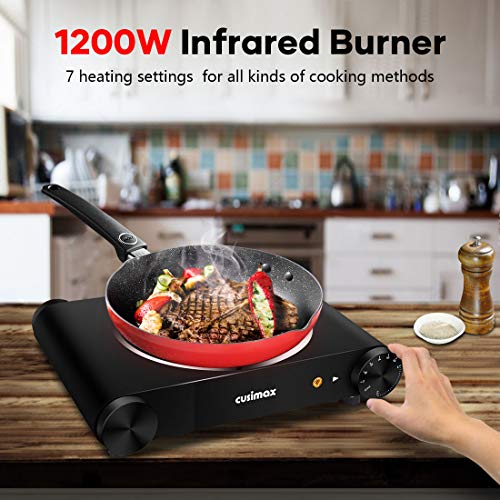 CUSIMAX Electric Burner Hot Plate for Cooking Cast Iron hot plates Heat-up  in Seconds Adjustable Temperature Control Stainless Steel (Black Infrared)  in Dubai - UAE | Whizz Countertop Burners