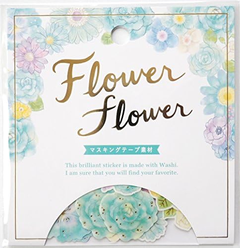 Mind Wave Japanese Washi Flowers Foil Stamp Stickers / Pack of 40 (Mint Blue [ 78542 ])