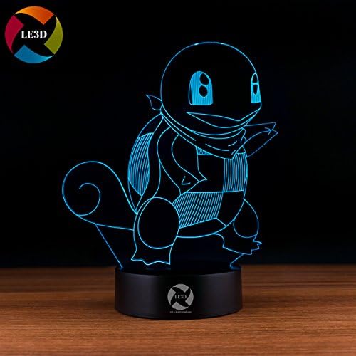 3D Optical Illusion Night Light - 7 LED Color Changing Lamp - Cool Soft Light Safe for Kids - Solution for Nightmares - Pokemon Squirtle