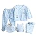 MIOIM Newborn Baby 0-3M Boys Girls Cotton Tops Hat Pants Outfit Sets 5PCS Blue