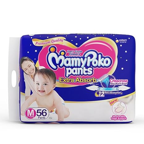 MamyPoko Extra Absorb Diapers Pants, Medium (Pack of 56)