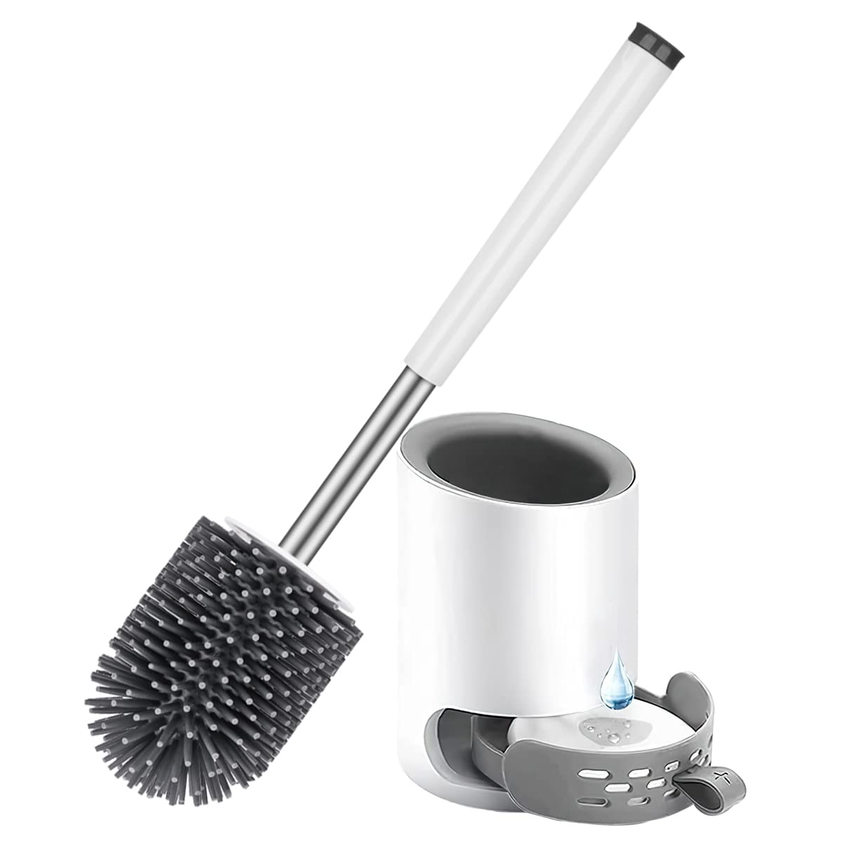 Braoses Improved Design: Silicone Toilet Brush With Holder, Wall Mounting and Standing Set, Stainless Steel, Quick Drying for Bathroom, Guest Toilet