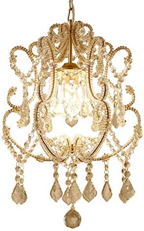 Crystal Chandelier Lighting 1-Light Antique Bronze Finish Mini Pendant Chandelier Wrought Iron Ceiling Light Fixture,Champagne Gold