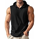 TAFLE Men's Workout Hooded Tank Tops Zip Up Sleeveless Gym Shirts Bodybuilding Hoodies Muscle Cut Off T Shirt