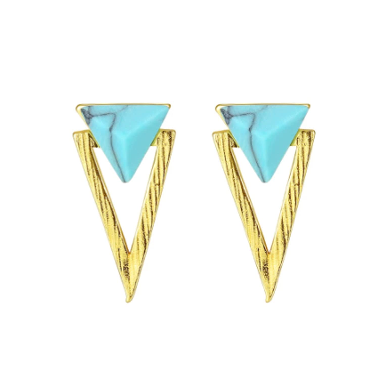 IzuBizu London Girls Womens Gold 925 Sterling Silver Turquoise Pointy Triangle Stud Earrings Simple Blue Birthday Party Easter Jewellery
