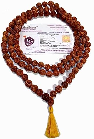 Vado Lab Certified 5 Panch Mukhi RUDRAKSHA MALA 7mm for Pooja (108+1 Beads) 100% Natural & Genuine with Certificate