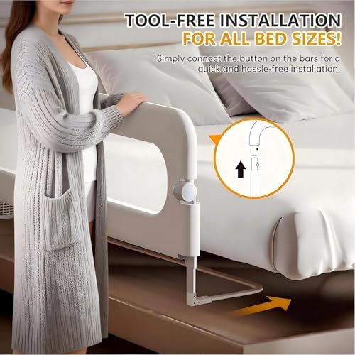 ZERIFAM Foldable Toddler Bed Rail,Bed Rail for Toddlers, Adjustable Heights Baby Bed Safety Rails, Portable Toddler Bed Barrier Railing Guard for Kids Twin, Bunk, Queen, Full Size Bed.(180cm)