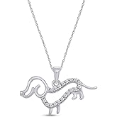 Wishrocks Dachshund Dog Heart Pendant Necklace For Women Round Cut White Cubic Zirconia In 14K Gold Plated Sterling Silver Jewlery Along With 18" Rope Chain