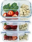 [Premium 3 Pack] 3 Compartment Glass Meal Prep Containers 3 Compartment 6-Piece Set with Snap Locking Lid, BPA-Free, Leakproof, Microwave, Oven, Freezer, Dishwasher Safe (4.5 Cup, 36 Oz, Rectangle)