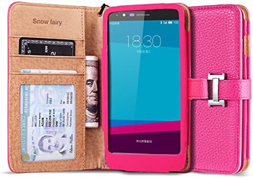 LG G4 Cases, [Snow Fairy] G4 Flip Cover Case [Premium Synthetic Leather Wristlet Series][Card Holder] [Wallet] - [Leather Fit]Wrist Strap PU Leather Case for LG G4 - Special ID Slot Design Pink