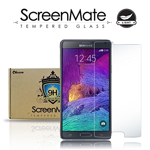 iloome New Samsung Galaxy Note 4 ScreenMate Light 0.10 mm thickness Real Tempered Glass 9H Hardness Premium Screen Protector with Oleophobic Coating