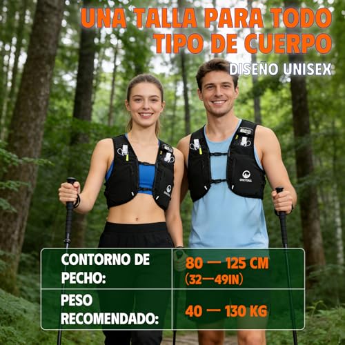 ONETOALL Men's Women's Running Vest with 2 Bottles 500 ml and Rechargeable LED Light, Hydration Trail Running Vest, Hydration Backpack Running Vest for Running, Hiking, Mountain