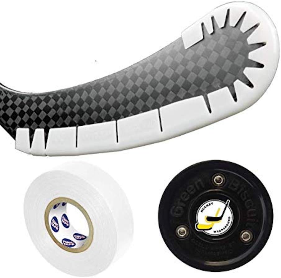 Hockey Wrap Around Stick Blade Protector with Green Biscuit Puck and Hockey Tape for Off Ice Training and Practice Aid - Accessories, Equipment, Gear (White ICE, White Tape) : Sports & Outdoors