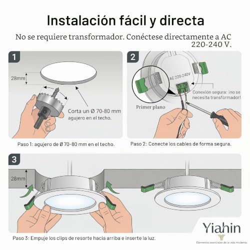 Yiahin Kit 20 LED Recessed Ceiling Spotlights 4W Neutral White 4000K, Pack of 20 Extra Flat Low Consumption LED Downlights (339lm), for Kitchen Bathroom Hallway, Non Dimmerabile