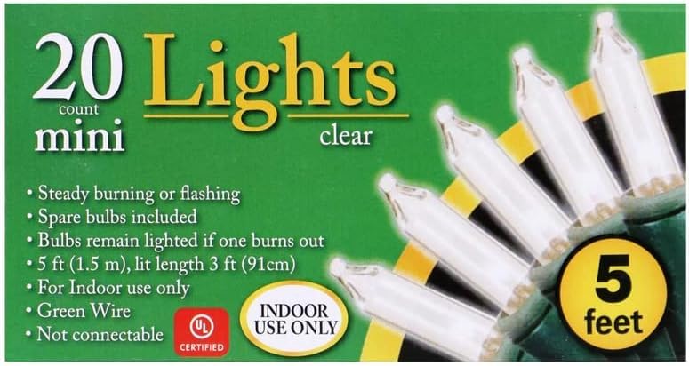 Photo 1 of 20-Count Clear Christmas Mini Lights, 5 ft Green Wire Strand