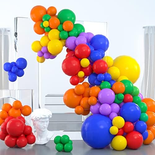 PartyWoo Rainbow Balloon Garland, 102 pcs Assorted Colour Balloons Different Sizes Pack of 18 Inch 12 Inch 10 Inch 5 Inch for Birthday Decorations, Wedding Decorations, Baby Shower Decorations