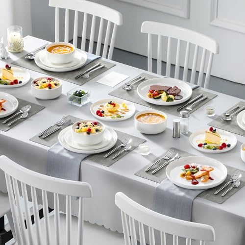 MALACASA Plates and Bowls Sets, 18 Pieces Porcelain Dinnerware Sets Dishware Sets Chip Resistant Ceramic Dish Set Dining Dinner Ware Service for 6, White, Series LUNA