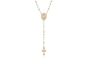 VNOX Women's Gold Virgin Mary Necklace - 14k Gold Plated Rosary Bead Cross Lariat Necklaces,Hypoallergenic Non Tarnish Gold C