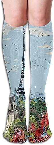 Street In Paris Town Traffic Trees Downtown Urban Women's 50 Full Stockings Knee High Crew Socks