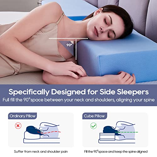 Cube Memory Foam Pillow for Side Sleepers (24"x12"x4", Medium Support