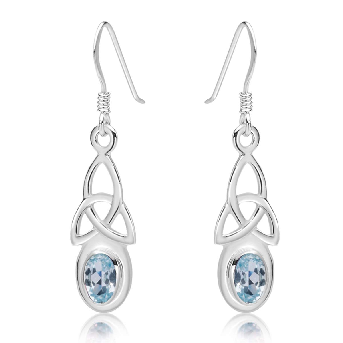 Sterling Silver Dangle Hooks with Trinity Knot - Blue Topaz Earrings by Celtic Earrings Collection โ image 1