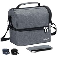 Lunch Box Insulated Lunch Bag for Women, Men, Boys & Girls-Reusable Lunchbox Cooler Tote Bag for Work, School, Picnic with Durable Adjustable Straps & Flatware Bag (Grey)