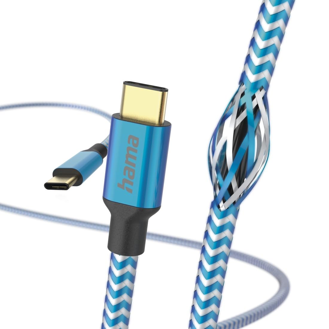 Hama Reflective USB-C - USB-C Charging Cable, 1.5 m, Nylon, Blue