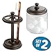 mDesign Bathroom Vanity Storage Organizer Canister Jar and Toothbrush Holder for Cotton Swabs, Cotton Rounds, Cotton Balls, Makeup Sponges, Bath Salts and Toothbrushes - Set of 2 - Bronze