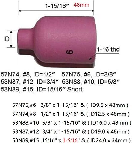 RIVERWELD TIG Gas Lens Collet Bodies 10N 45V Jumbo Large Diameter Alumina Nozzle Ceramic Cups 57N75 6#, 57N74 8#, 53N88 10# - Image 3