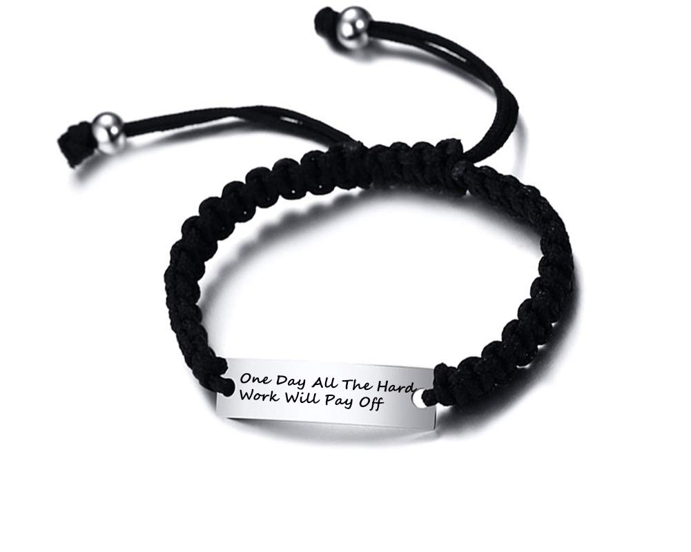PJ JEWELLERY Keep Funking Going Stainless Steel Inspirational Motivational Bracelet Handmade Braided Rope Wrist Bangle Unisex