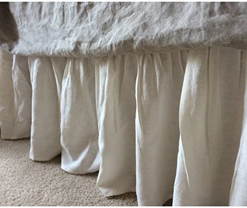 white linen bed skirt queen