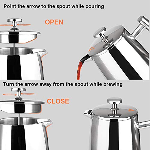 Secura French Press Coffee Maker, 17Ounce, 18/10 Stainless Steel