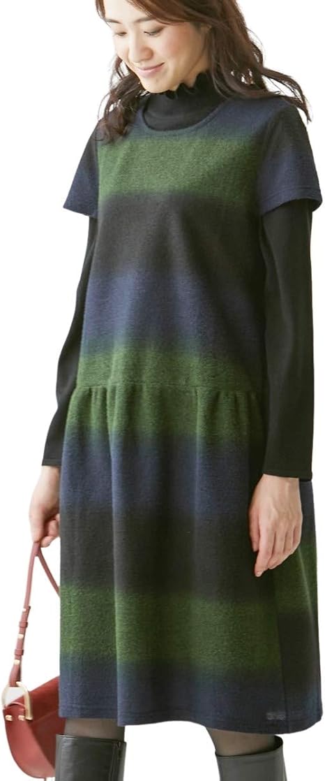 Amazon Nissen ニッセン ワンピース ドレス 半袖 五分袖 ミセス向け ワンピース ぼかしボーダーふんわりワンピース オトナスマイル ワンピース チュニック 通販