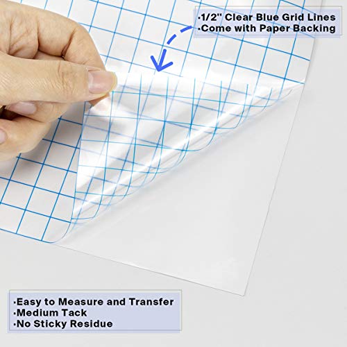 JANDJPACKAGING Transfer Tape for Vinyl 12"x 12" w/Blue Alignment Grid Vinyl Transfer Tape for Silhouette Cricutï¼ŒCameo Transfer Paper for Vinyl for Decals, Signs, Walls, Windows and Stickers 15 Sheets